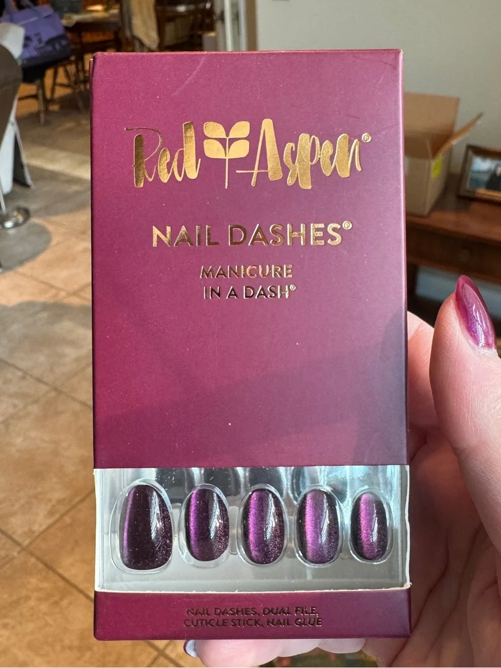 NIB Red Aspen Plum Perfect, Babette Press-On Nail Dashes